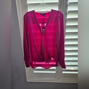 DKNY Fuchsia Sheer Wrap-Front Blouse